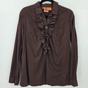 Tory Burch Brown Ruffle Button Down Shirt 10